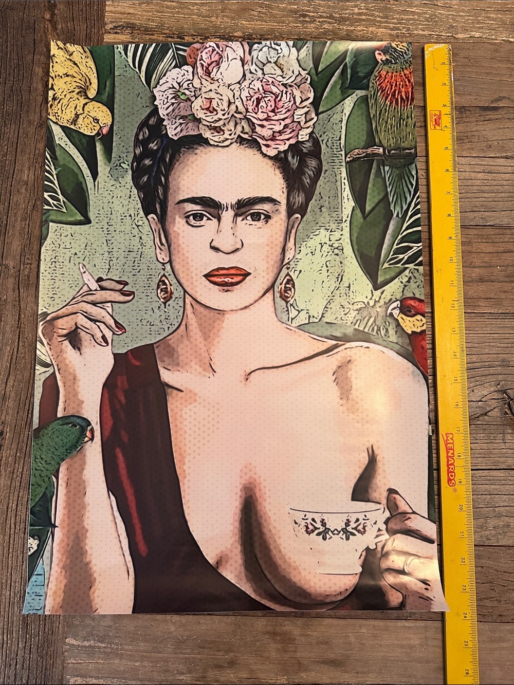 Frida Kahlo Pop Art Portrait Print — Green, Pink, Red 16” x 24”
